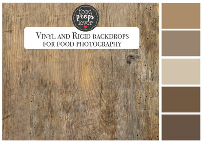 Sfondo fotografico per food photography in vinile con effetto legno rustico e vissuto, perfetto per scatti caldi e autentici.