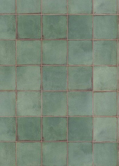 Lo sfondo "Pistacchio" presenta piastrelle di verde alternate con fughe marroni, creando un effetto retrò e dinamico. Perfetto per food photography