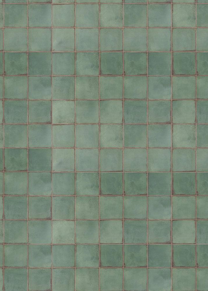 Lo sfondo "Pistacchio" presenta piastrelle di verde alternate con fughe marroni, creando un effetto retrò e dinamico. Perfetto per food photography