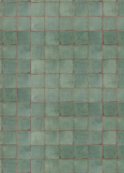 Lo sfondo "Pistacchio" presenta piastrelle di verde alternate con fughe marroni, creando un effetto retrò e dinamico. Perfetto per food photography