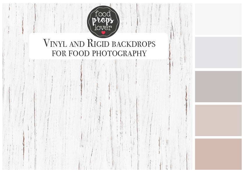 palette colori dello sfondo fotografico in vinile effetto legno decapato bianco, con dettagli naturali a vista