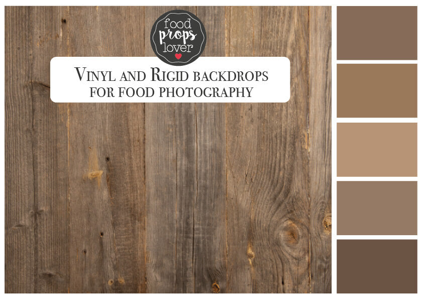 Sfondo fotografico per food photography in vinile con effetto legno rustico e vissuto, perfetto per scatti caldi e autentici.