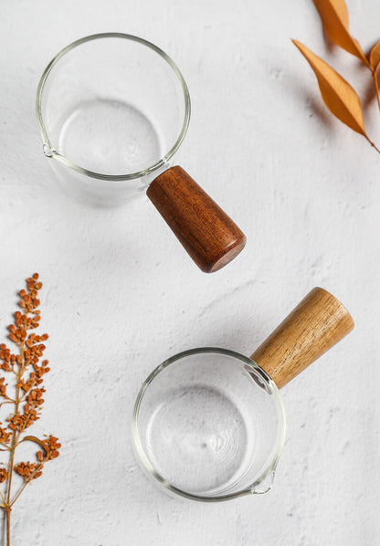 GLASS JUG WITH WOODEN HANDLE