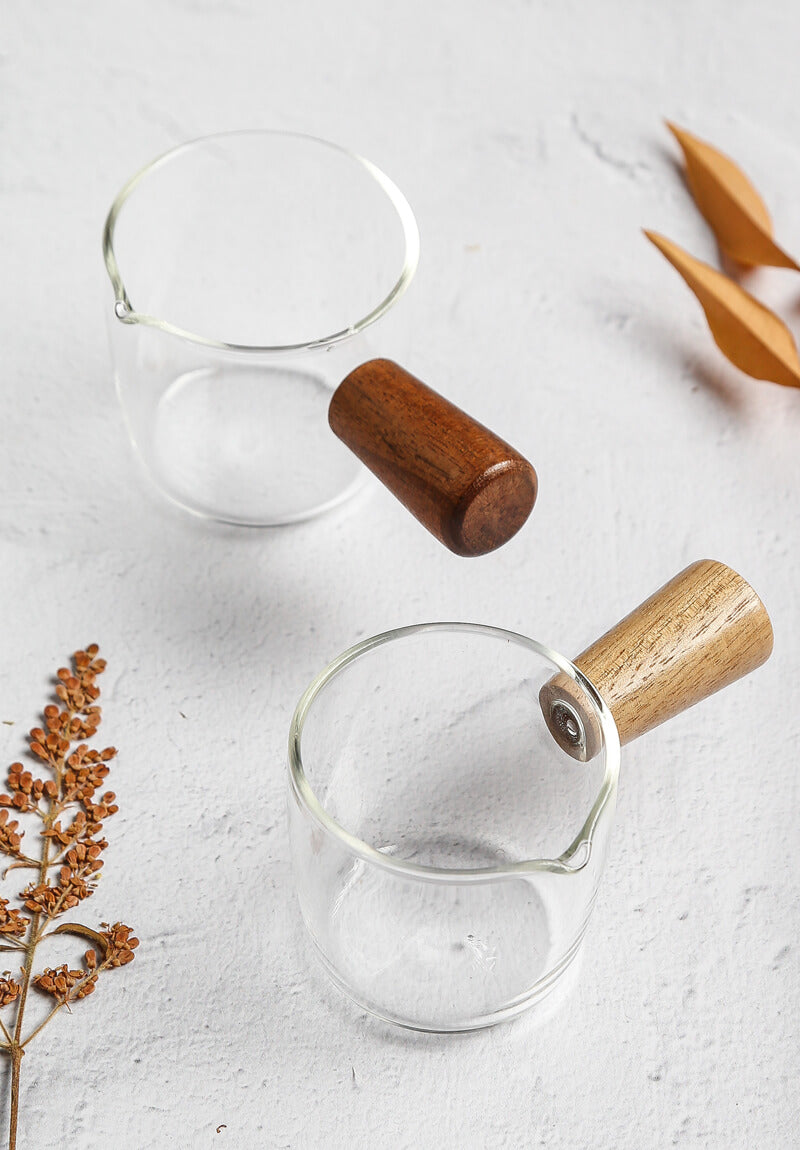 GLASS JUG WITH WOODEN HANDLE