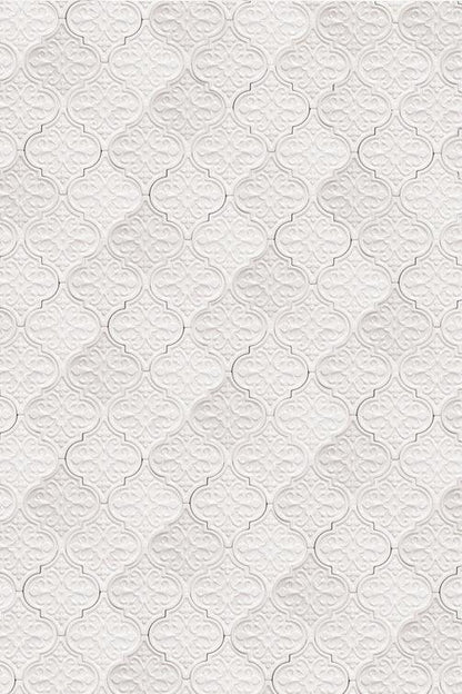 Sfondo fotografico rigido 'Alghero' con piastrelle decorative bianche in rilievo su superficie opaca, ideale per scatti flatlay e fotografie frontali di food